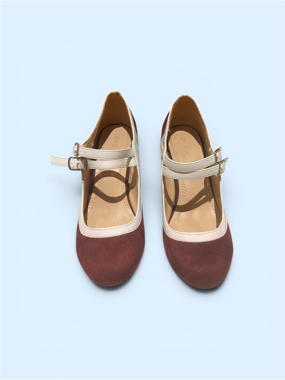 Chase + Chloe Burgundy and Cream Mary Jane Heels - Picture 2 of 7